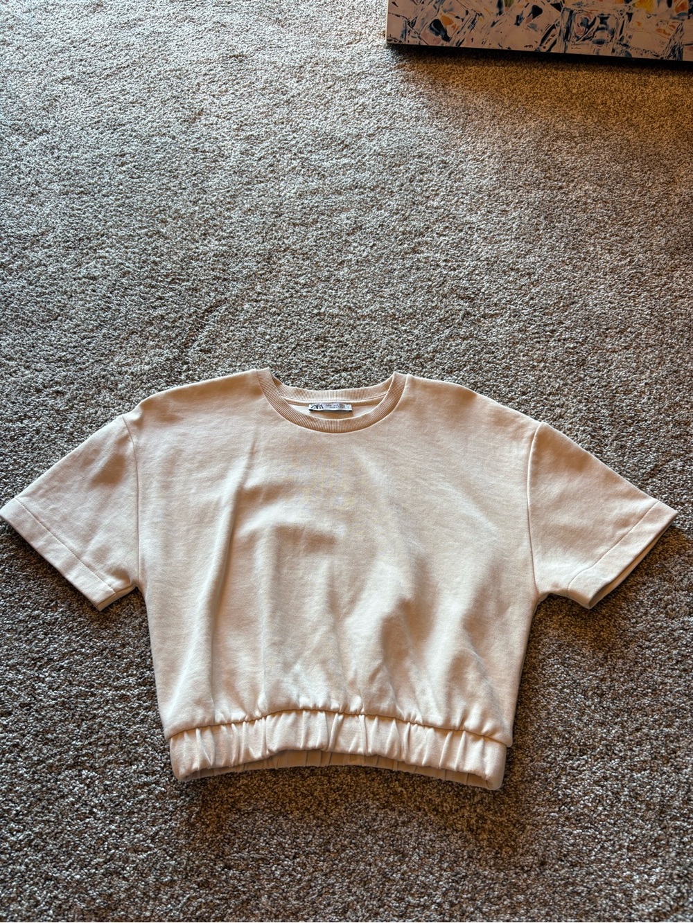 Zara Neutral Crewneck Sweatshirt in Light Beige